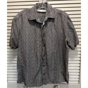 Perry Ellis Button Up Short Sleeve Size‎ M Brown/Blue Abstract Linen Casual
